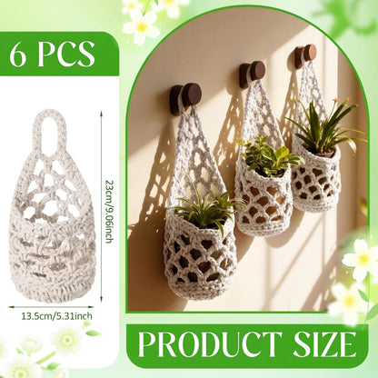 Teecyhooo 6 Pk Wall Planters for Indoor Macrame Plant Hanger Boho Wall Mounted Flower Baskets Hanging Planter, Plants and Pots are Not Included(White,4 x 8 Inch)