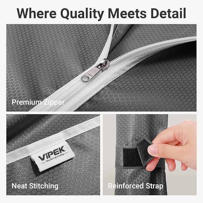 VIPEK V5C Portable Bedroom Armoires Wardrobe Closet with Cover, Heavy Duty Adjustable Clothing Rack, White Metal with Grey Oxford Fabric, 68.9" Lx15.7 Wx76.4 H