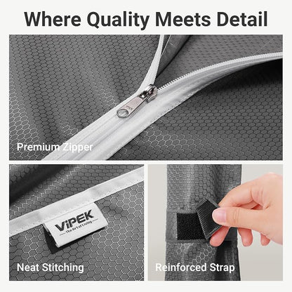 VIPEK V5C Medium Covered Clothes Rack Heavy Duty Portable Closet Wardrobe, Freestanding Black Clothing Rack with Grey Upgraded Polyester Cover, Adjustable Custom, 56.7" Lx15.7 Wx76.4 H