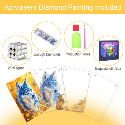 Ginfonr DIY Acrylayers Diamond Art Painting Kit for Adults, Owl 4-Layer Acrylic Magnetic Diamond Painting Stand Up Tabletop Decor with Dynamic Depth Effect, Home/Office Craft Gift 4x6 inch