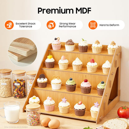 YUASDUU 4PCS Retail Display Rack, 4-tier Wooden Farmers Market Display Rack Cupcake Tabletop Display Stand Rustic Craft Fair Display Riser Portable Riser for Vendor Candle Cupcakes Jewelry Tumblers