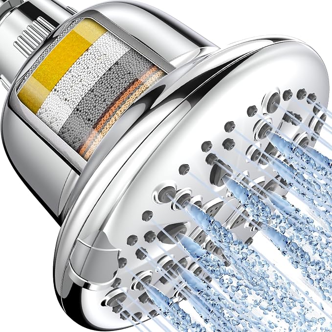 Cobbe Filtered Shower Head, 7 Modes High Pressure Shower Heads - 16 Stage Shower Head Filter for Hard Water for Remove Chlorine and Harmful Substances (Luxury Polished Chrome, 5 Inch Round)