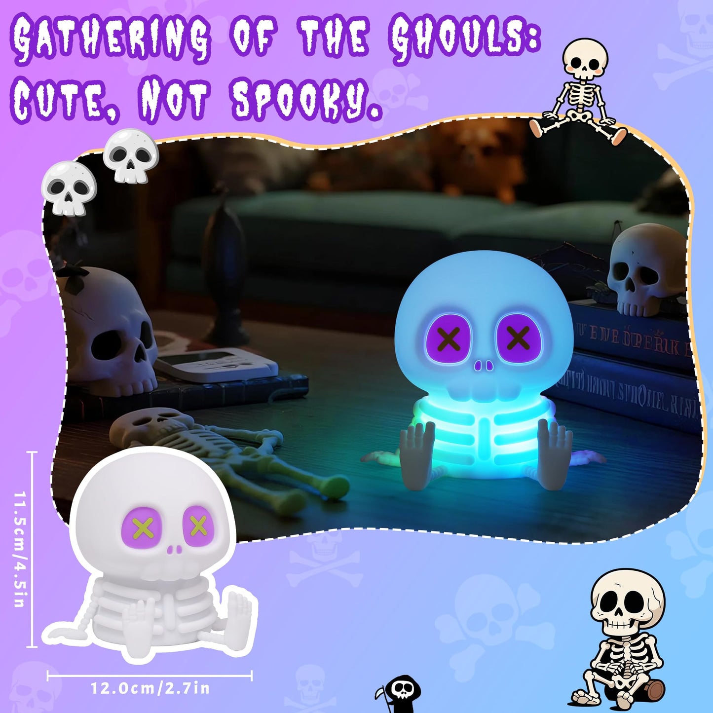 CoolGift Mart Skull Night Light, Silicone Touch Control Lamp. USB Rechargeable with Timer & Brightness Adjustment, Creates Customizable Glow for Gaming Room, Bedside, or Halloween Decor