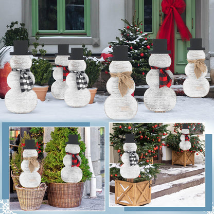 Amyhill 6 Pcs Wood Snowman Yard Stakes for Christmas Holiday Outdoor Farmhouse Snowman Decorations Xmas Garden Wooden Yard sign Decor with Stakes for Christmas Winter Lawn Patio Pathway Party Supplies