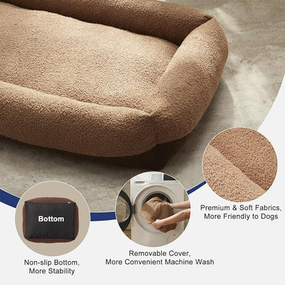 FURTIME Washable Small Dog Bed, Rectangle Comfy Fluffy Kitten Puppy Bed, Removable Zipper Cover Machine Wash, Breathable Orthopedic Bed Durable Pet Cuddler with Anti-Slip Bottom, 20x19x6 in, Brown