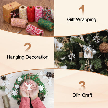 PATIKIL 2mm x 109 Yard Cotton Butcher Twine, 2 Roll Cotton Bakers Twine String Rope Cord for Gift Wrapping Arts Crafts Party Decorations Gardening, Brown White