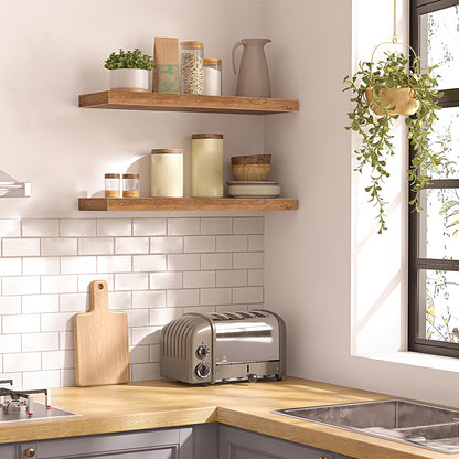 HOOBRO Floating Shelves for Wall, Wall Mounted Shelf Set of 2, 23.6" Hanging Shelf with Invisible Brackets, for Wall Decor Storage in Bathroom Bedroom Kitchen Living Room Office, Rustic Brown BF60BJ01