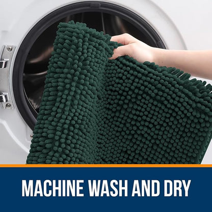 OLANLY Large Bathroom Rugs 40x24, Soft Absorbent Chenille Bath Rugs, Rubber Backing Quick Dry, Machine Washable Bath Mats for Bathroom Floor, Tub and Shower, Home Decor Accessories, Blackish Green