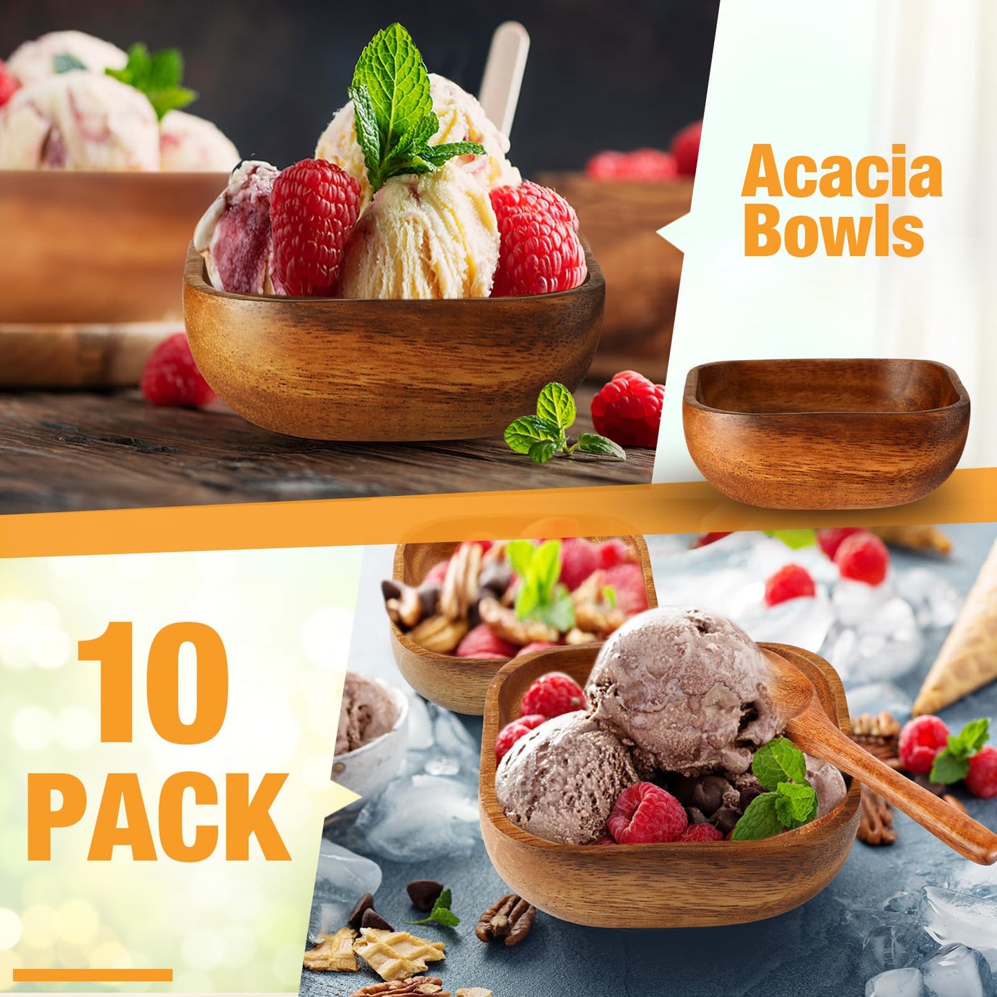 FillTouch 6 Pcs Natural Acacia Wooden Bowl Small Square Wood Serving Bowl 4 x 4 x 1.6 Inch Handmade Calabash Dessert Mini Wooden Container for Kitchen Appetizers Candy Fruits Dips Sauce Seeds Snack