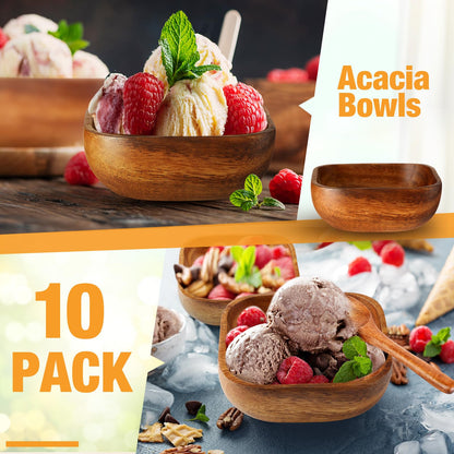 FillTouch 6 Pcs Natural Acacia Wooden Bowl Small Square Wood Serving Bowl 4 x 4 x 1.6 Inch Handmade Calabash Dessert Mini Wooden Container for Kitchen Appetizers Candy Fruits Dips Sauce Seeds Snack