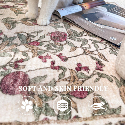 jinchan Eden Floral Area Rug 5x7 Washable Vintage Soft Non-Slip Distressed Red Green Carpet Low Pile Accent Rug for Living Room Kitchen Bedroom Dining Room Nursery