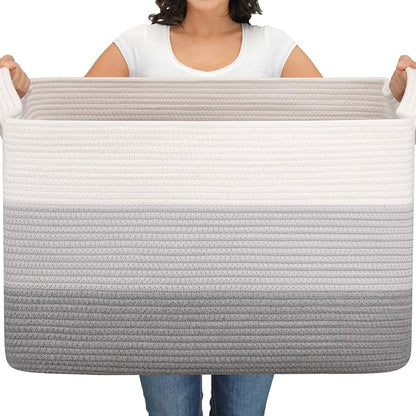 OIAHOMY Extra Large Blanket Basket, 110L Cotton Rope Woven Laundry Basket