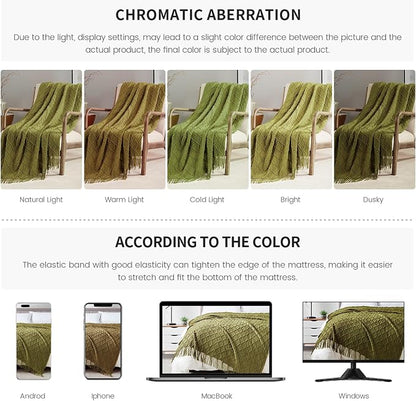 BOURINA Olive Throw Blanket 50 x70 Inches Jacquard Argyle Throw Textured Solid Soft Throws and Blankets for Sofa or Bed Knitted Decorative Blanket