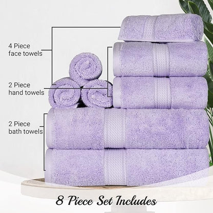 SUPERIOR Egyptian Cotton Pile 8 Piece Towel Set, Includes 2 Bath, 2 Hand
