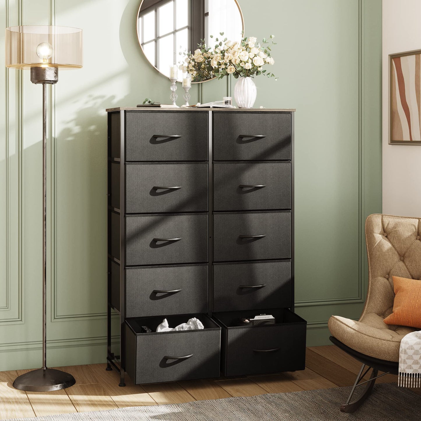 WLIVE Tall Dressers for Bedroom with 10 Drawers, Chest of Drawers, Dresser for Closet, Living Room, Hallway, Entryway, Black
