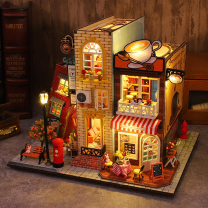DIY Miniature Dollhouse Kit, Book Nook Kit Tiny House Model with LED Music Box, 3D Wooden Puzzle for Adults, Self-Assembly Bookend Building Set Miniature Model Hobbies, Romantic Birthday Gift for Her