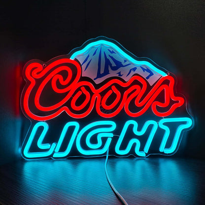 Beer Neon Sign LED Neon Beer Bar Signs for Man Cave Decor Beer Logo Sign with Mountain Pattern Printing Chill Mountain Home Bar Sign (Beer Logo)