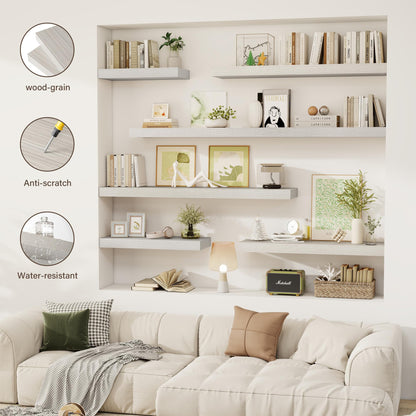 Acovy 12 Inch Floating Shelves, 12" Deep Floating Shelf Wall Mounted, 12" Wall Shelves, Rustic Deep Bookshelf, Extra Deeper Display Shelves & Storage Shelves for Bedroom, Living Room, Set of 3
