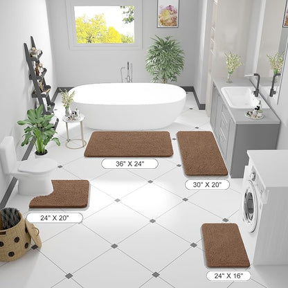 OLANLY Bathroom Rugs 35x24, Extra Soft Absorbent Chenille Bath Rugs, Rubber Backing Quick Dry, Machine Washable Bath Mats for Bathroom Floor, Tub and Shower, Home Decor Accessories, Mocha