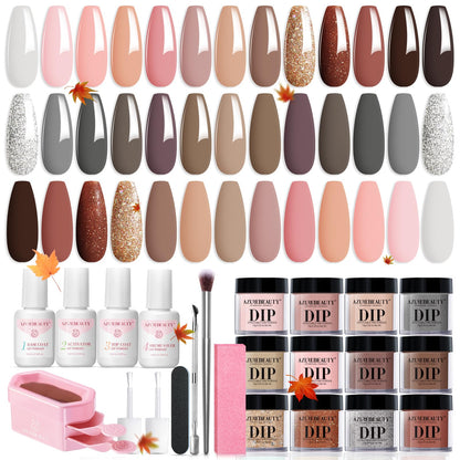 AZUREBEAUTY 31 Pcs Dip Powder Nail Kit 20 Colors Glitter Nude Brown Pink White Gray Dip Powder Liquid Set with Top/Base Coat Activator for French Nails Art Manicure DIY Salon Women Valentine's Gift
