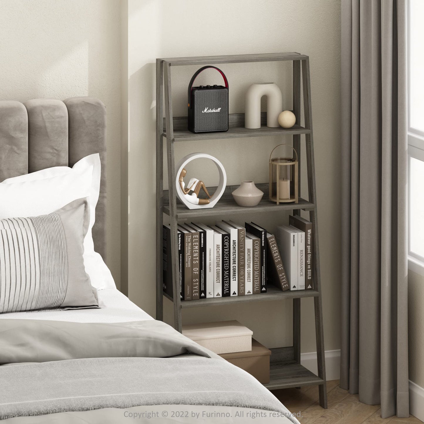 Furinno Ladder Bookcase Display Shelf, 5-Tier, French Oak