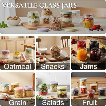 4 pack 16 oz Overnight Oats Containers with Lids, Glass Food Storage Container, Airtight Salad Jars, Mason Jars for Overnight Oats, Yogurt, Oatmeal, Salad, Coffee, Spices