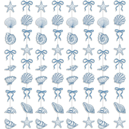 TaoBary 8 Pack Blue Bow Starfish and Seashell Garland 6.56 ft Ocean Coastal Nautical Paper Hanging Decorations Pre Strung Banner for Under the Sea Beach Wedding Mermaid Birthday Party Decorations