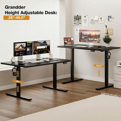 Grandder 55x32 Large Electric Standing Desk, Height Adjustable Computer Desk with 2 Memory Presets, 31.5" Deep Desktop Sit Stand Desk Home Office Desk Workstation Table with Hooks, Black