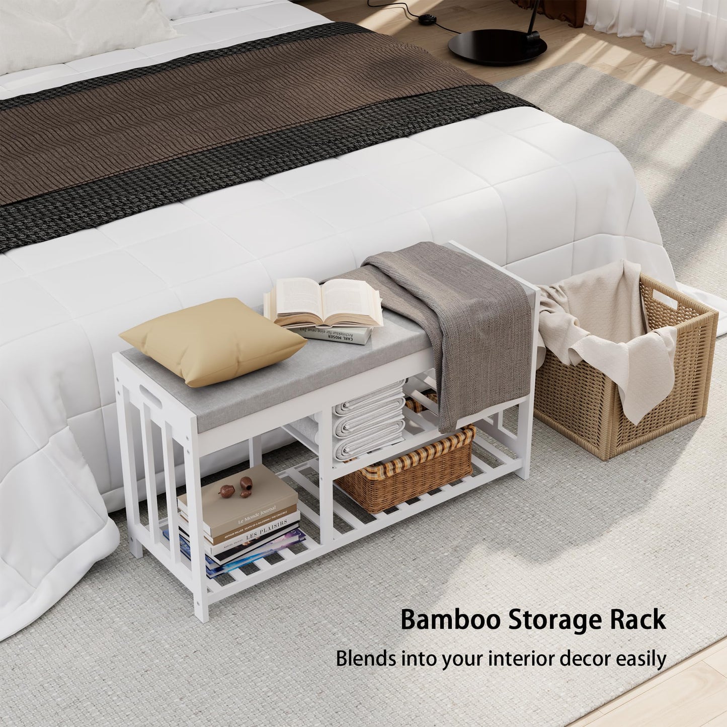 APRTAT 3-Tier Bamboo Shoe Rack Bench, Shoe Storage Organizer Bench, Entryway Benchs, Shoes Rack for Front Door Entrance, Entryway Bathroom Bedroom (White, Large)