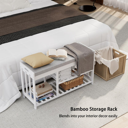 APRTAT 3-Tier Bamboo Shoe Rack Bench, Shoe Storage Organizer Bench, Entryway Benchs, Shoes Rack for Front Door Entrance, Entryway Bathroom Bedroom (White, Large)