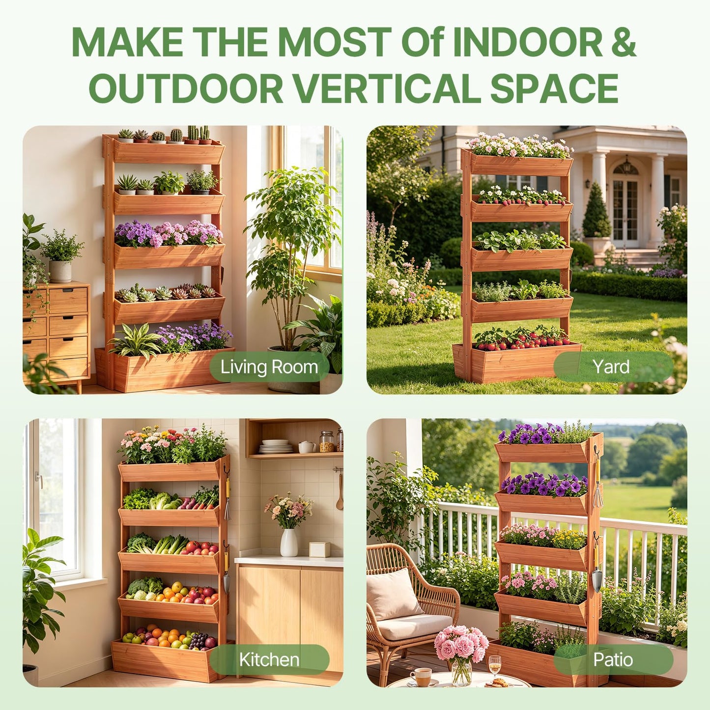 Suteck Vertical Wooden Raised Garden Bed, 5 Tier Garden Planters Freestanding Plant Stand Flower Rack Wooden Planter Box for Plants Flowers Herbs Vegetables Indoor Outdoor Gardening