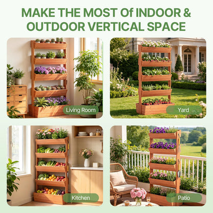 Suteck Vertical Wooden Raised Garden Bed, 5 Tier Garden Planters Freestanding Plant Stand Flower Rack Wooden Planter Box for Plants Flowers Herbs Vegetables Indoor Outdoor Gardening