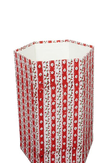 Generic 3.3 Gallon Cotton Hand Block Printed Paper Waste Basket |Small Decorative Trash Can for Housewarming Gifts in Living Room, Bedroom, Bathroom | Eco-Friendly, Plastic-Free (1, RED White)