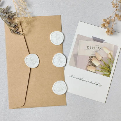 Pilloze 50Pcs White Self-Adhesive Wax Seal Stickers - Wax Seal Perfect for Wedding Invitation or Envelope Good Adhesion and Easy to Use, Wedding Invitation Accessories