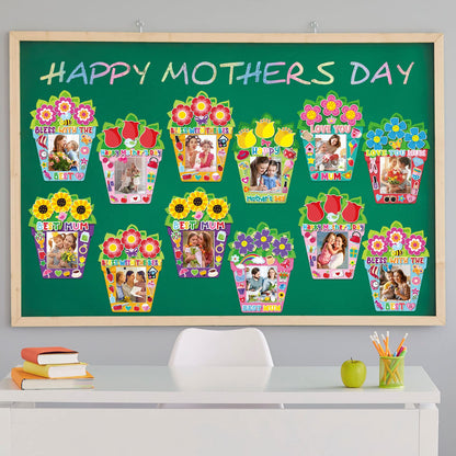 Fuutreo 96 Pieces Mother's Day Craft Kit, Mother's Day DIY Picture Frame, 48 Paper Photo Frames with 48 Sticker Sheets, DIY Classroom Activity, Party Decor, Mom Gift(Flower)