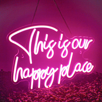 NOSUN This is Our Happy Place Neon Sign Happy Place Neon Signs for Wall Decor Dimmable Warm White LED Signs for Bedroom Classroom Man Cave Home Bar Birthday Party Game Zone Decor Neon Classroom Sign
