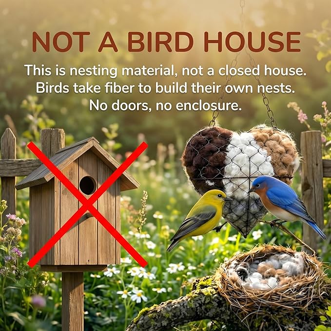 Handmade Alpaca Fiber Bird Nesting Heart, Refillable Nesting Material Accessory for Wild Birds, Outdoor Garden Decoration, Gift for Bird & Nature Lovers, Hummingbird Nesting Material (3 set)