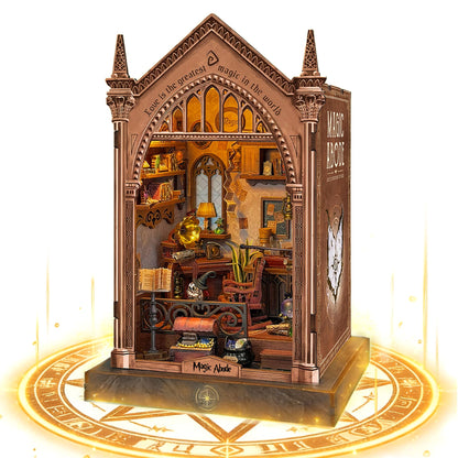 LoreNook Magic Abode Book Nook Kit for Adults - DIY Miniature House Kit with LED Lights, Bookshelf Decor, Nook Tales, Creative Gift for Book Lovers & Craft Enthusiasts