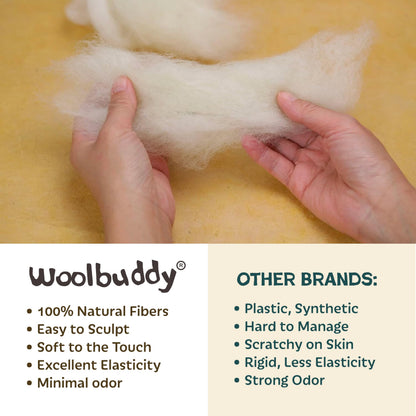 Woolbuddy Needle Felting Wool, Carded Core Wool, White Roving for Wet Painting, DIY Dryer Balls, Felting Pads, Supplies, and Bulk Chunky Yarn (15.7oz)