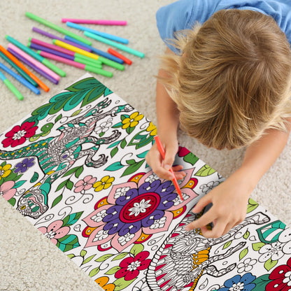 Pasimy 3 Pieces Giant Coloring Posters 11.8 x 118 Inch Mandala Animals Jumbo DIY Drawing Paper Large Coloring Sheets Pages Huge Mandala Drawing Banner for Adult Kid Home Classroom Activity(Animals)