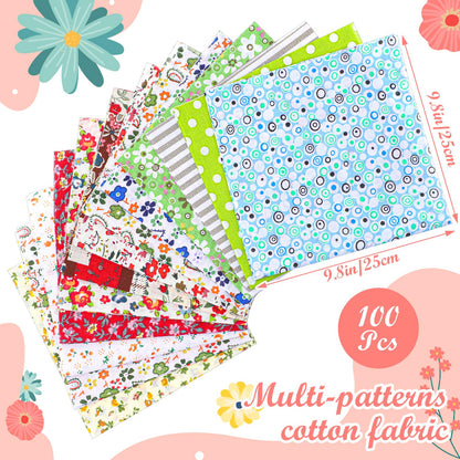 Kifmurase 100 Pieces 10 x 10 Inches Cotton Fabric Squares, Precut Quilting Fabric Bundles Layer Fat Floral Patchwork Fabrics for DIY Crafts Sewing Beginners Cloths Handmade