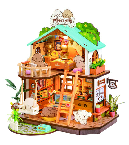 Rolife DIY Miniature House Kits Puppy's Cozy Villa, DIY Crafts for Adults Miniature Model Set, Tiny House Duplex Villa with Puppy, Hobbies & Birthday for Friends (230PCS)