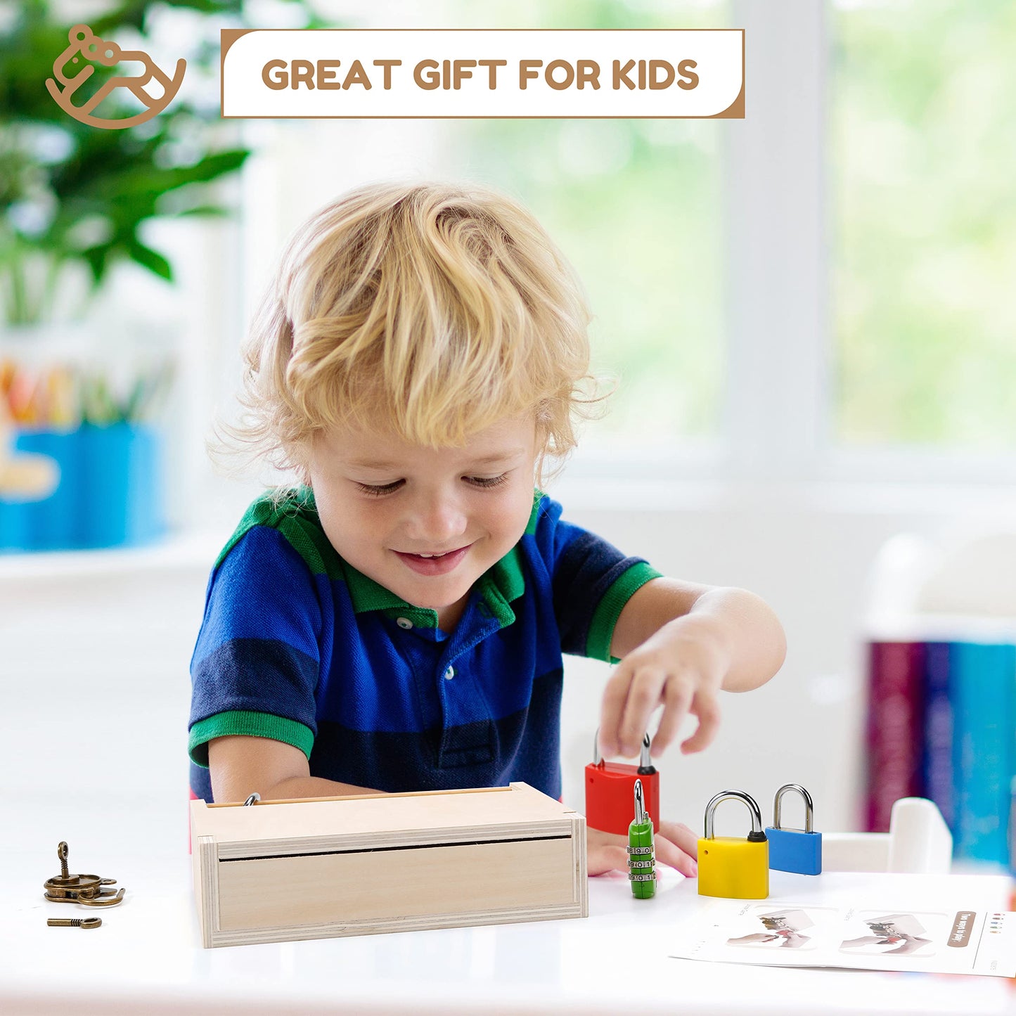 Woodtoe 8 PCS Montessori Lock and Key Toy, Montessori Toys for Toddlers 3 4 5 Year Old, Kids Tool Set, Montessori Materials Preschool Learning Toy, Fine Motor Skill, Educational Toys for Boy Girl 3-6