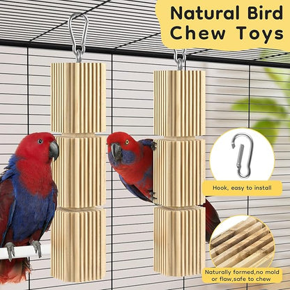 DBNESS 2 PCS Bird Chew Toys, Natural Hanging Parrot Foraging Beak Grinding Wood Chewing Blocks for Medium Quaker Caique Conure Cockatiel African Grey Birds Cage Accessories Similar Sized Pet Birds