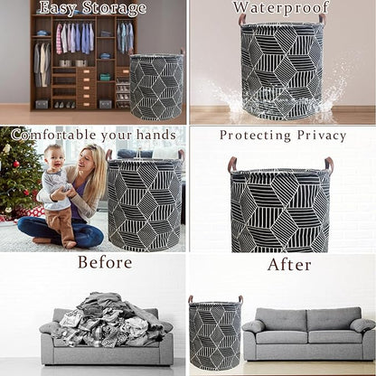 Waterproof Laundry Hamper Collapsible Laundry Basket Leather Handle Laundry Bag