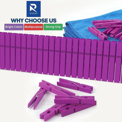 RIVEDA 50pcs Colored Wooden Clothes Pins, Clothespins