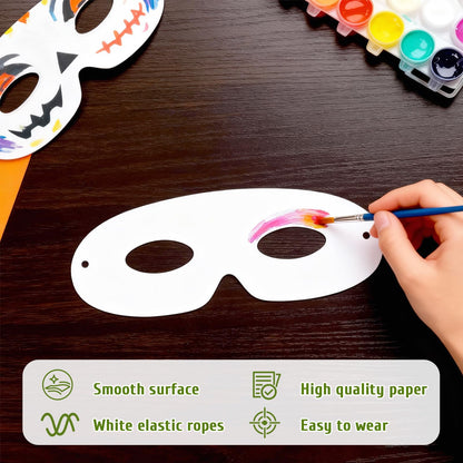 Tecmisse 100 Pack White Paper Eye Masks, Plain Masquerade Mask Blank Masks Decorate for Cos-Play, Halloween Party