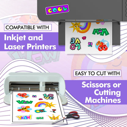 A-SUB Premium Printable Vinyl Sticker Paper for Inkjet Printers, 50 Sheets Matte White Waterproof Sticker Paper 8.5x11 Inch for Making Your Own Stickers at Home