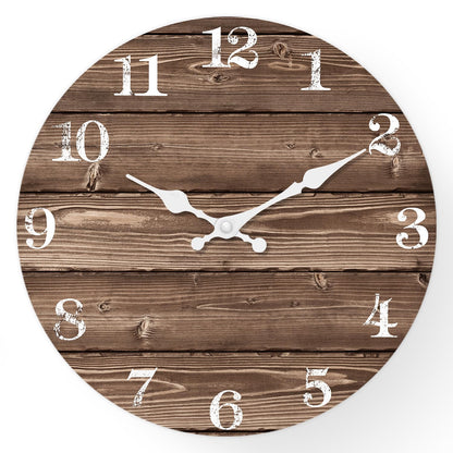 XFM Large Farmhouse Wall Clock Battery Operated 16 Inch Brown Wood Wall Clock Silent Non Ticking Rustic Wooden Wall Clocks for Kitchen Living Room Bedroom Decor