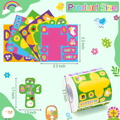 Haooryx Easter DIY Sticker Roll - 300Pcs Christain Religious Cross Shape Make A Face Stickers Self Adhesive Vinyl Waterproof Label Decal Water Bottle Laptop Skateboard Easter Egg Filler Party Supplies